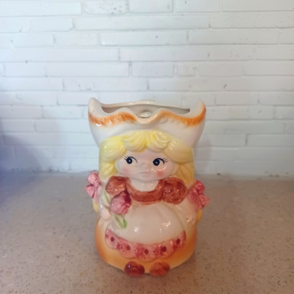 Vintage Relpo Dutch Blond Girl Pitcher Jug Creamer, Mug, Japan Kitsch Girl 1950s